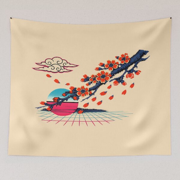 Item preview, Neon Retro Synthwave Ukiyo‑E Cherry Blossoms designed and sold by KungPowUnicorn.
