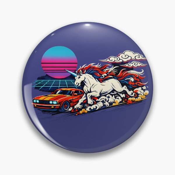 Item preview, Neon Retro Synthwave Ukiyo‑E Unicorn vs Mustang designed and sold by KungPowUnicorn.