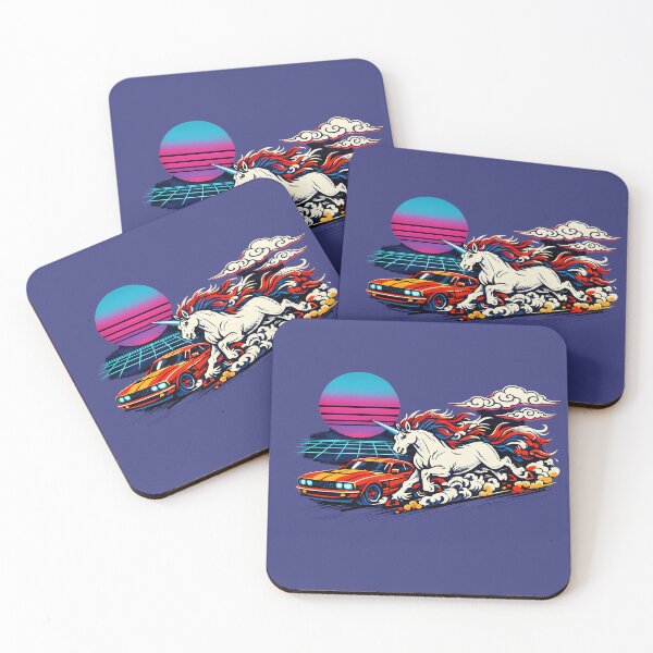 Item preview, Neon Retro Synthwave Ukiyo‑E Unicorn vs Mustang designed and sold by KungPowUnicorn.