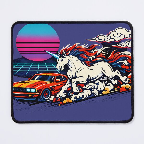 Item preview, Neon Retro Synthwave Ukiyo‑E Unicorn vs Mustang designed and sold by KungPowUnicorn.