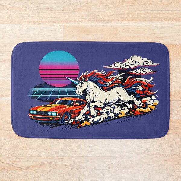 Item preview, Neon Retro Synthwave Ukiyo‑E Unicorn vs Mustang designed and sold by KungPowUnicorn.