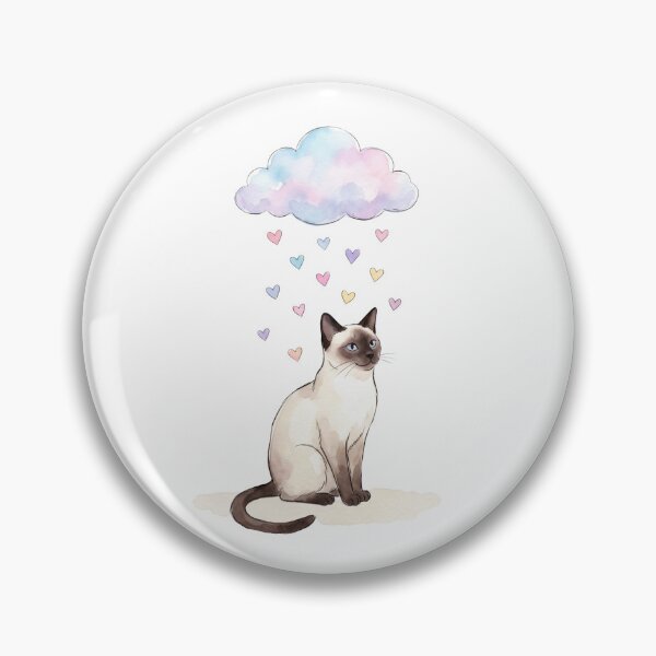 Item preview, Siamese Cat Raining Hearts Cute Pastel Watercolor Art designed and sold by Paws And Pause.