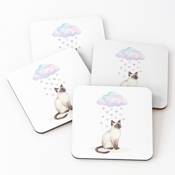Item preview, Siamese Cat Raining Hearts Cute Pastel Watercolor Art designed and sold by Paws And Pause.