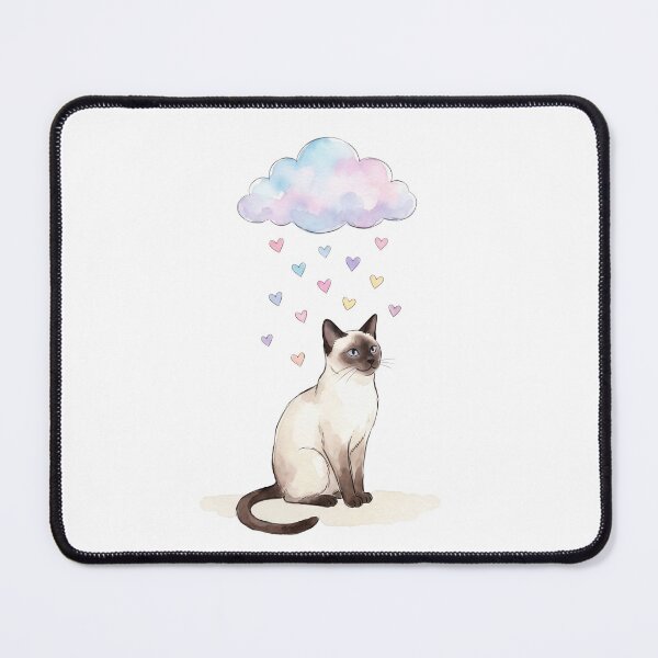 Item preview, Siamese Cat Raining Hearts Cute Pastel Watercolor Art designed and sold by Paws And Pause.
