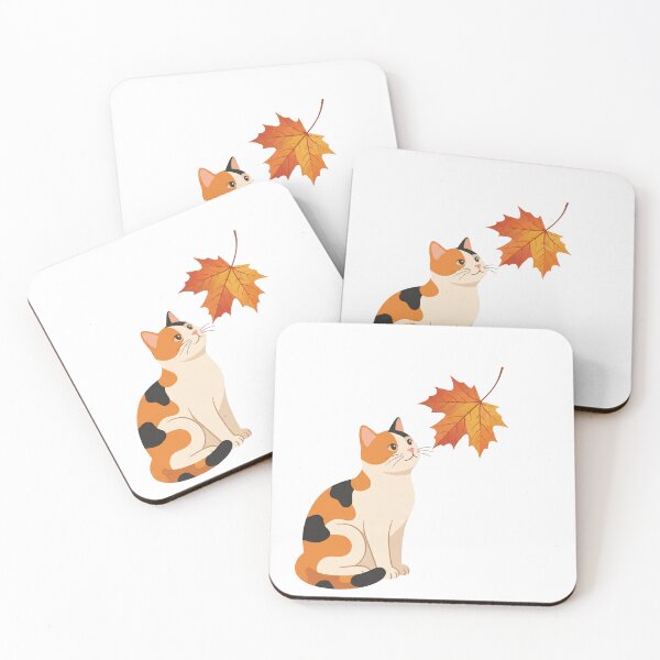 Item preview, Cute Calico Cat and Autumn Leaf Cozy Fall Vector Art designed and sold by Paws And Pause.