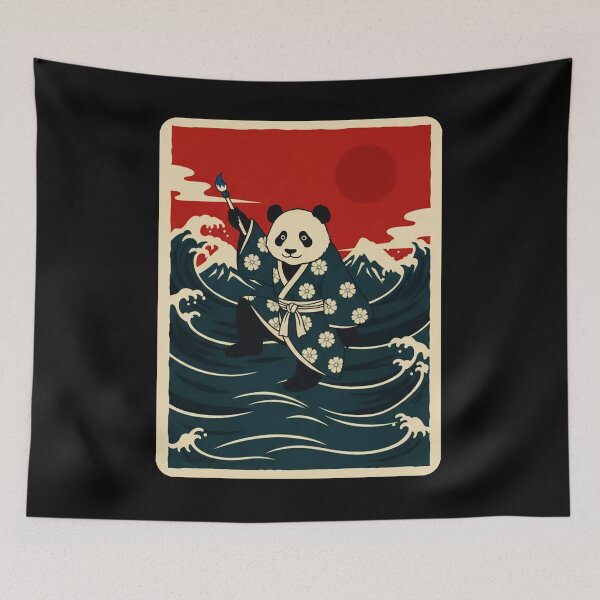 Item preview, Panda Artist Riding Ocean Waves in Japanese Inspired Style designed and sold by JordynLadukeg65.