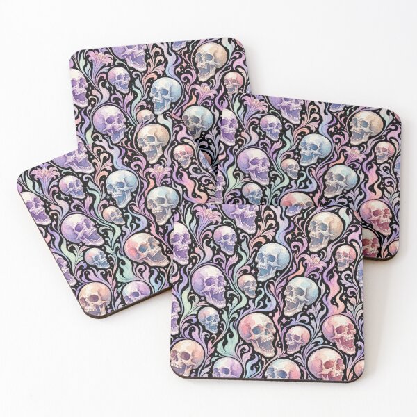 Item preview, Goth Watercolor Pastel Skulls and Flames Pattern designed and sold by BeJolley.