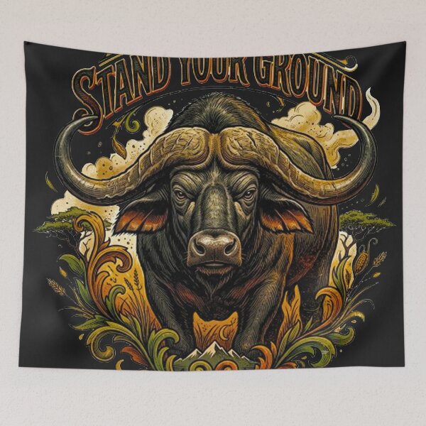 Item preview, Stand Your Ground African Buffalo Vintage Wildlife Retro Emblem designed and sold by MT-Hub | Cute Aesthetic Art, Stickers & Phone Cases.