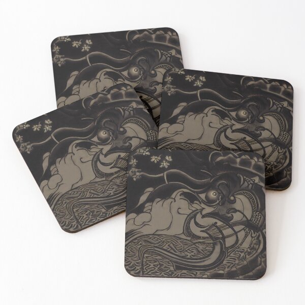Item preview, Dark Crane Wave Golden Eye Cherry Blossom Knotwork Yokai Art designed and sold by YugenWorkshop.