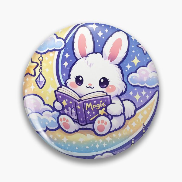 Item preview, Moon Reader Bunny Sticker Kawaii Fantasy Book Lover Aesthetic for Dreamers & Readers designed and sold by CutePrintCorner.