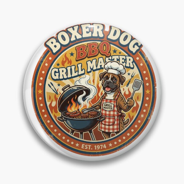 Item preview, Boxer Dog BBQ Grill Master Retro 70s designed and sold by PictoVibe.