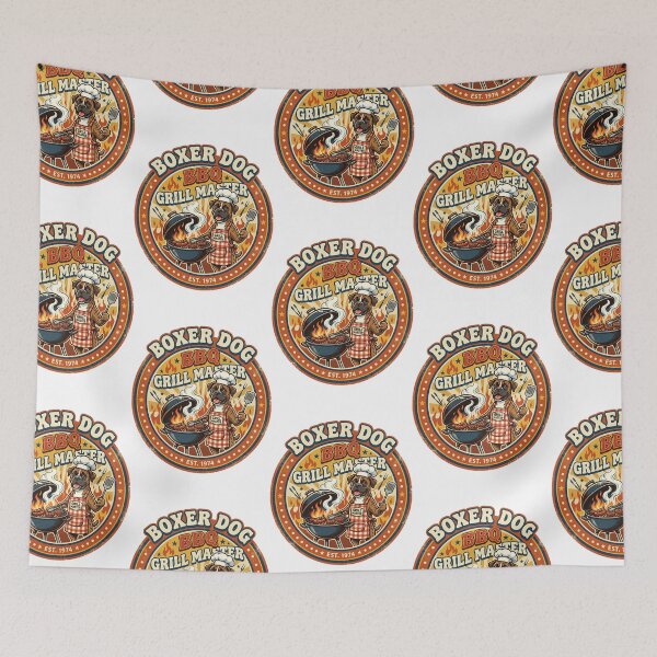 Item preview, Boxer Dog BBQ Grill Master Retro 70s designed and sold by PictoVibe.