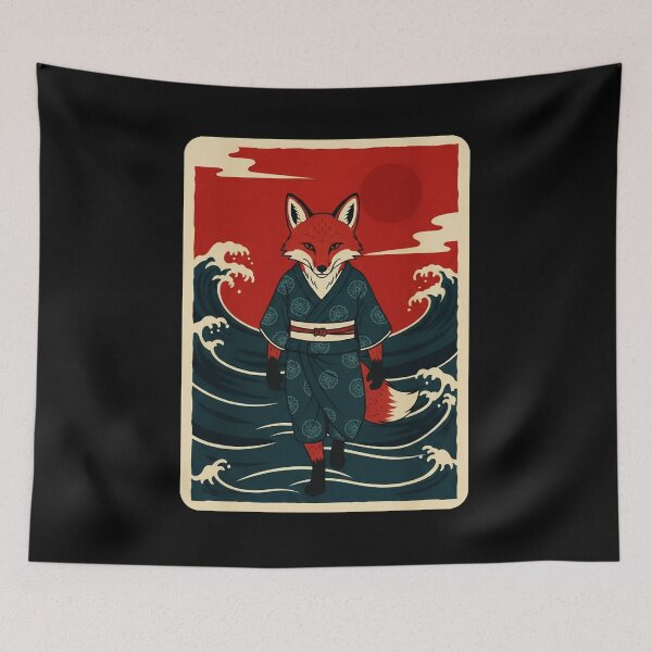 Item preview, Fox in Traditional Robe Walking Through Ocean Wave Landscape designed and sold by JordynLadukeg65.