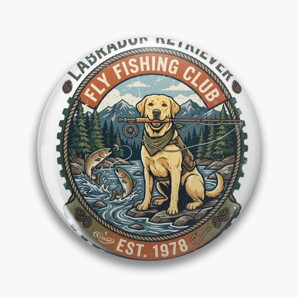 Item preview, Labrador Retriever Fly Fishing Club Mountain Trout designed and sold by PictoVibe.