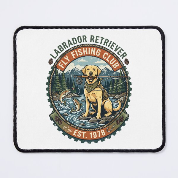 Item preview, Labrador Retriever Fly Fishing Club Mountain Trout designed and sold by PictoVibe.