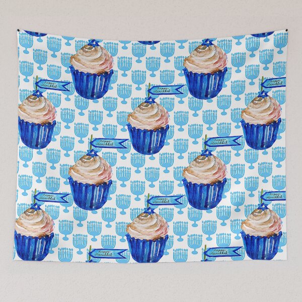 Aperçu de l'œuvre Cupcakes à la bannière de Hanoukka de Bubbie Pattern créée et vendue par DEC02.
