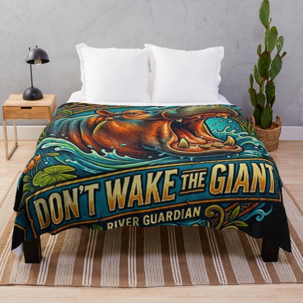 Item preview, Don't Wake The Giant Hippo River Guardian Vintage Retro Emblem designed and sold by MT-Hub | Cute Aesthetic Art, Stickers & Phone Cases.