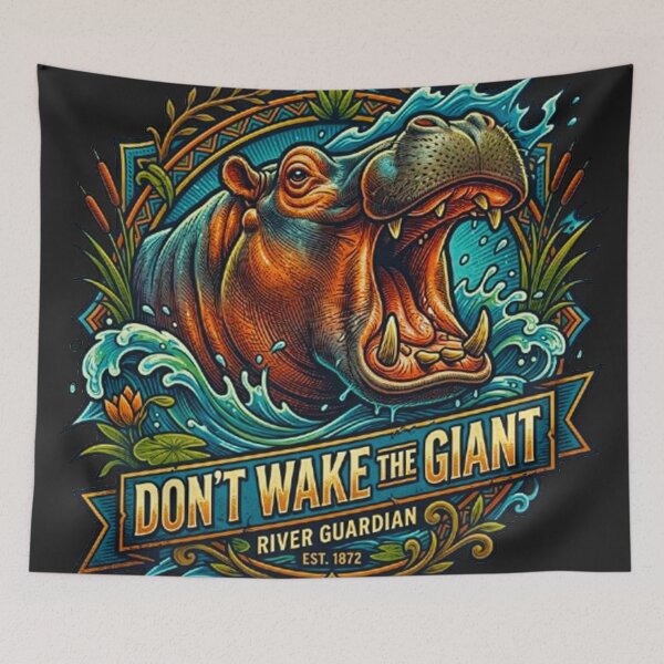 Item preview, Don't Wake The Giant Hippo River Guardian Vintage Retro Emblem designed and sold by MT-Hub | Art for Every Soul.