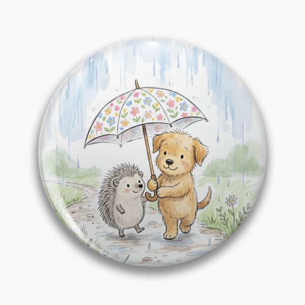 Item preview, Cute Dog Sharing Umbrella with Hedgehog - Rainy Day Friendship designed and sold by TaiwanMemory.