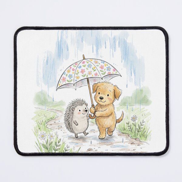 Item preview, Cute Dog Sharing Umbrella with Hedgehog - Rainy Day Friendship designed and sold by TaiwanMemory.