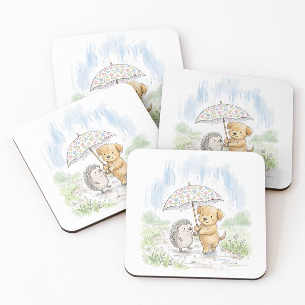 Item preview, Cute Dog Sharing Umbrella with Hedgehog - Rainy Day Friendship designed and sold by TaiwanMemory.