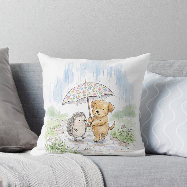 Item preview, Cute Dog Sharing Umbrella with Hedgehog - Rainy Day Friendship designed and sold by TaiwanMemory.