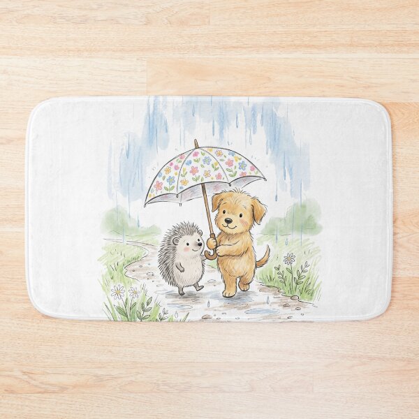 Item preview, Cute Dog Sharing Umbrella with Hedgehog - Rainy Day Friendship designed and sold by TaiwanMemory.