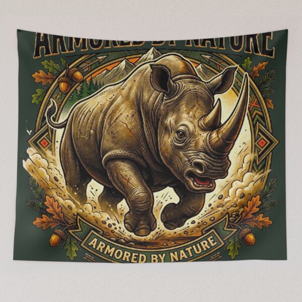 Item preview, Armored By Nature Rhinoceros Vintage Wildlife Retro Emblem designed and sold by MT-Hub | Cute Aesthetic Art, Stickers & Phone Cases.