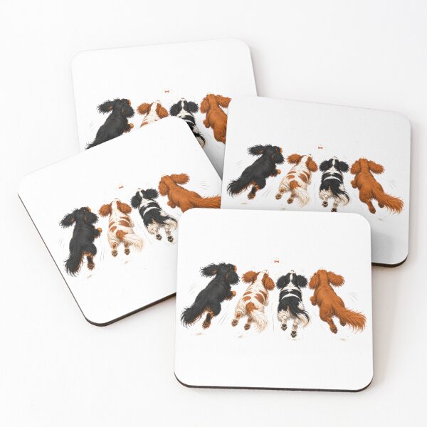 Item preview, Cavalier King Charles Spaniel Treat Time Four Cavaliers Running Together designed and sold by SakuraWaStyle.