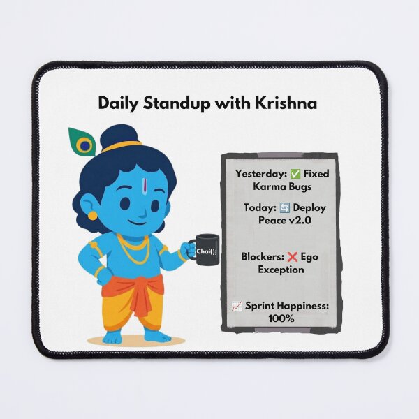 Item preview, Daily Standup with Krishna | Agile Developer Sticker designed and sold by BhaktiByte.