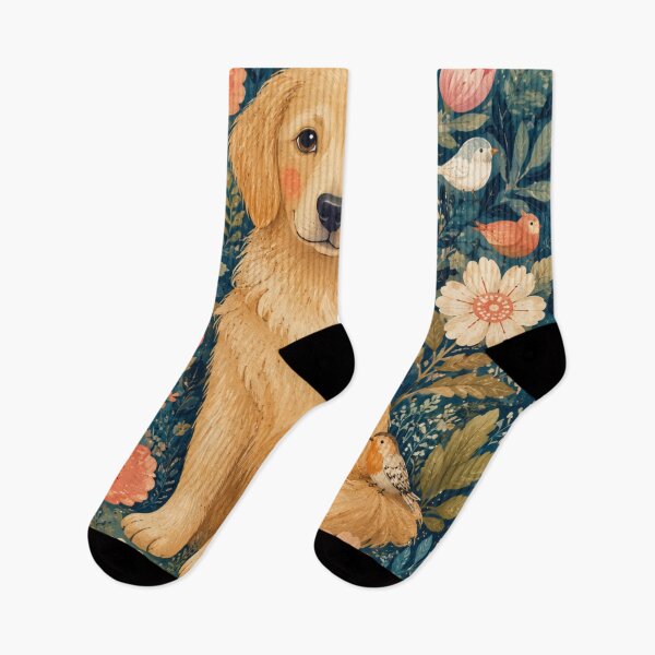 Item preview, Golden Retriever Folk Art Print | Whimsical Dog Garden Portrait Birds Flowers | Storybook Illustration Wall Decor designed and sold by Panom Suavichien.
