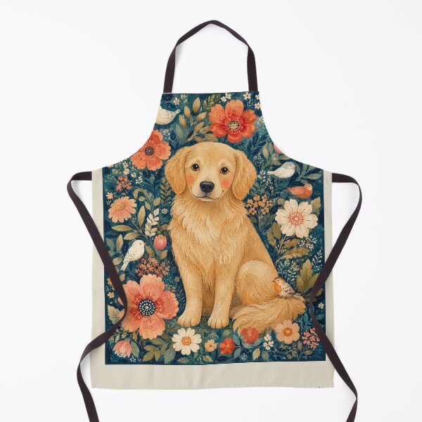 Item preview, Golden Retriever Folk Art Print | Whimsical Dog Garden Portrait Birds Flowers | Storybook Illustration Wall Decor designed and sold by Panom Suavichien.