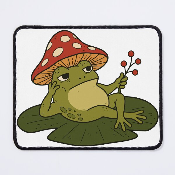 Item preview, Grumpy Frog with Mushroom Hat – Cottagecore Cute Toad designed and sold by cladeart.