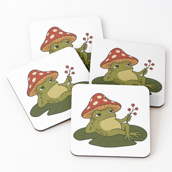 Item preview, Grumpy Frog with Mushroom Hat – Cottagecore Cute Toad designed and sold by cladeart.