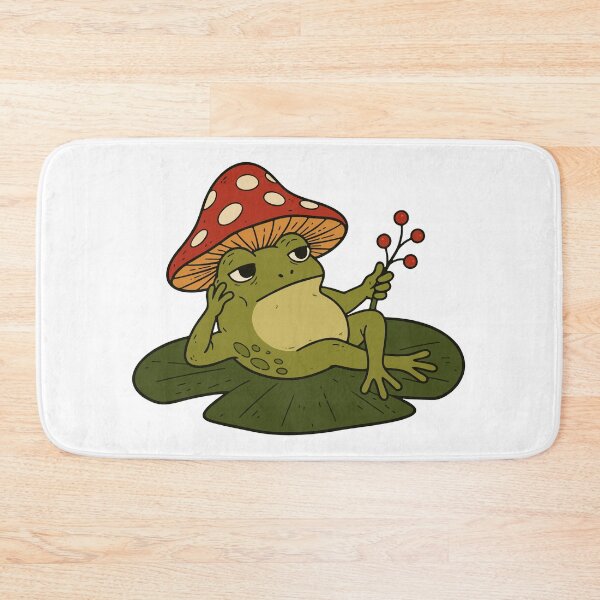 Item preview, Grumpy Frog with Mushroom Hat – Cottagecore Cute Toad designed and sold by cladeart.