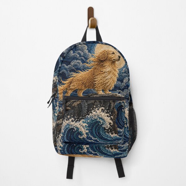 Item preview, Golden Retriever Punch Needle Art Print | Majestic Dog Ocean Waves Moon | Japanese Textile Fiber Wall Decor designed and sold by Panom Suavichien.
