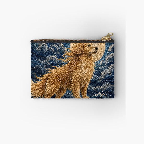 Item preview, Golden Retriever Punch Needle Art Print | Majestic Dog Ocean Waves Moon | Japanese Textile Fiber Wall Decor designed and sold by Panom Suavichien.