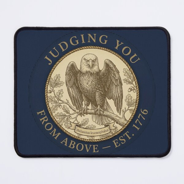 Item preview, Judging You From Above Bald Eagle Club Humor Badge designed and sold by CalmCapy Co.