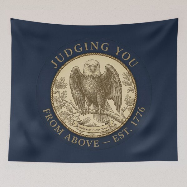 Item preview, Judging You From Above Bald Eagle Club Humor Badge designed and sold by CalmCapy Co.