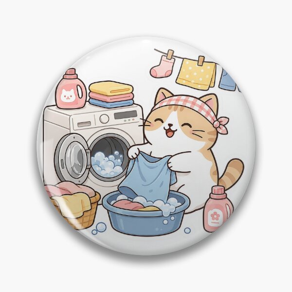 Item preview, Cute Orange Cat Doing Laundry Kawaii Ginger Kitty Washing Clothes Illustration designed and sold by NoopnyangStudio.