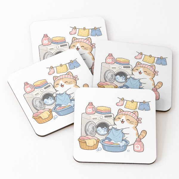 Item preview, Cute Orange Cat Doing Laundry Kawaii Ginger Kitty Washing Clothes Illustration designed and sold by NoopnyangStudio.
