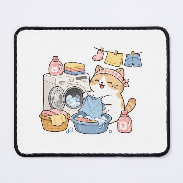 Item preview, Cute Orange Cat Doing Laundry Kawaii Ginger Kitty Washing Clothes Illustration designed and sold by NoopnyangStudio.
