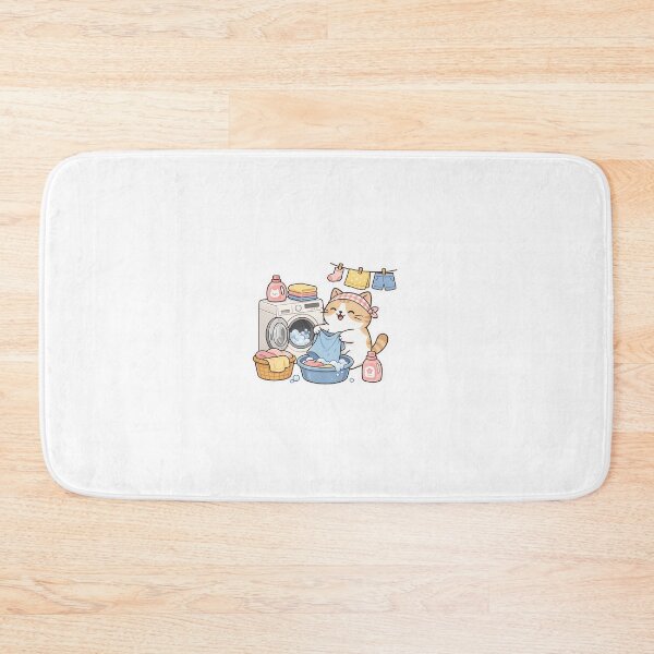 Item preview, Cute Orange Cat Doing Laundry Kawaii Ginger Kitty Washing Clothes Illustration designed and sold by NoopnyangStudio.