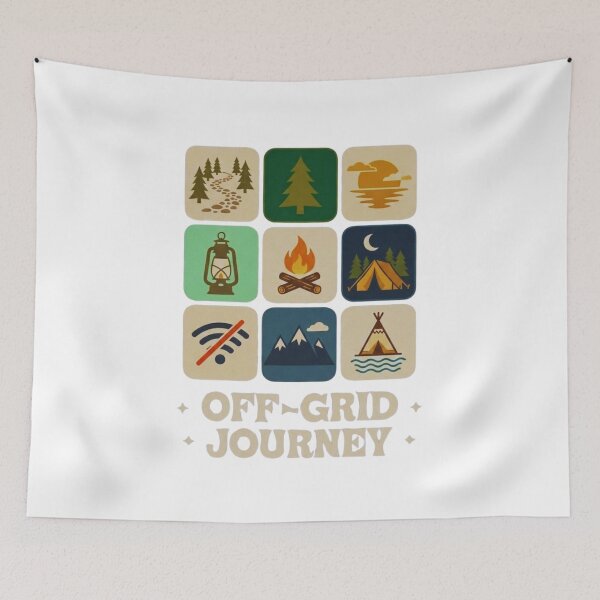 Item preview, Off-Grid Journey Vintage Camping and Hiking Aesthetic T-Shirt Design designed and sold by GabeMountainArt.