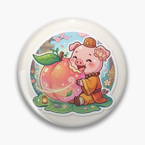 Item preview, Chibi Pig Monk Eating Magical Peach Kawaii Sticker designed and sold by uegi.