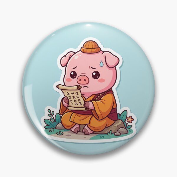 Item preview, Confused Chibi Pig Monk Kawaii Sticker designed and sold by uegi.