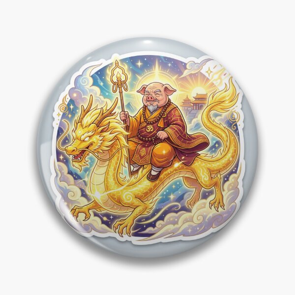 Item preview, Divine Pig Monk Riding Golden Eastern Dragon Anime Sticker designed and sold by uegi.