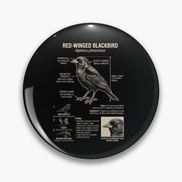 Item preview, Red winged Blackbird Scientific Anatomy Ornithology Animal Lover designed and sold by Kimberley King Art  King Art.
