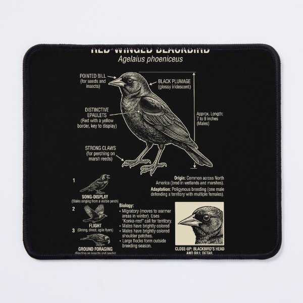 Item preview, Red winged Blackbird Scientific Anatomy Ornithology Animal Lover designed and sold by Kimberley King Art  King Art.