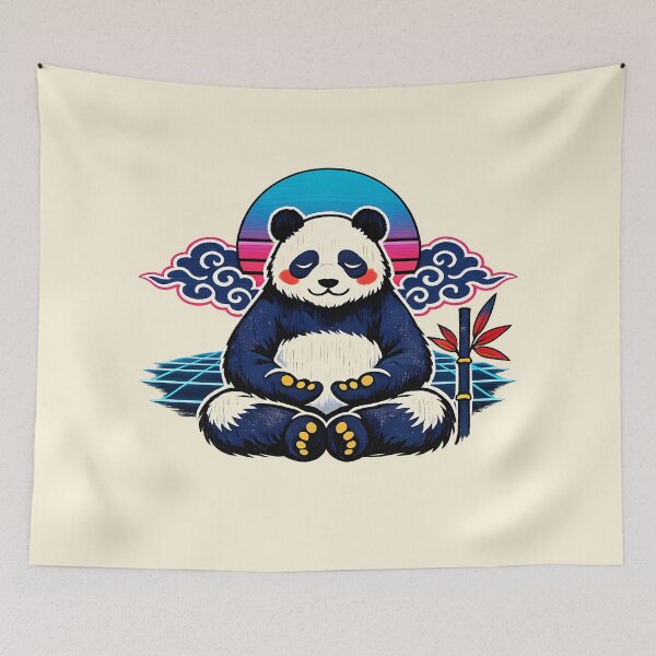 Item preview, Neon Retro Synthwave Ukiyo‑E Zen Panda designed and sold by KungPowUnicorn.